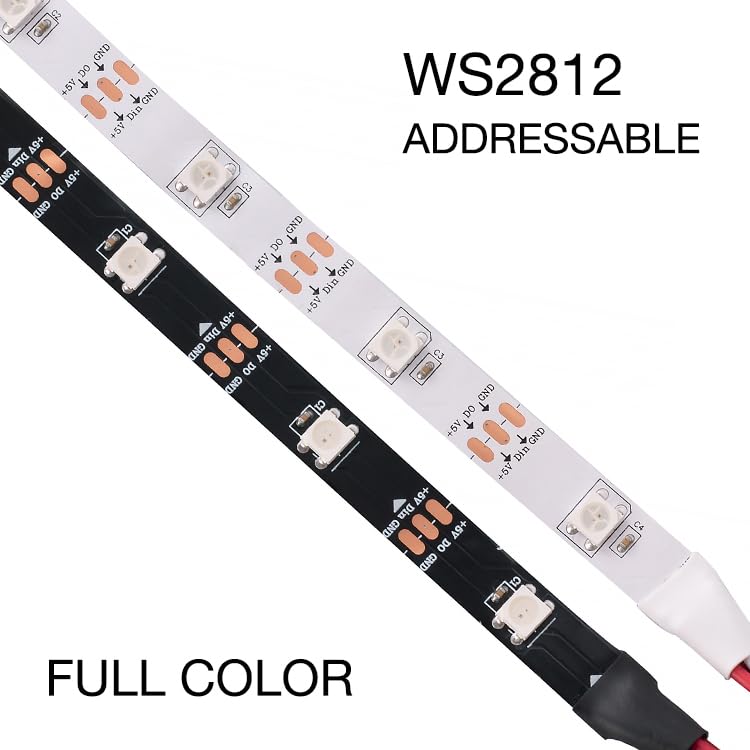 Image of WS2812B RGB LED Strip, Individually Addressable LED Strip, Chasing Effects Dream Color 5050SMD 16.4FT 150 LED Pixel Strip Rope Light DC 5V (White PCB 5M 30Pixels /M Waterproof IP65)