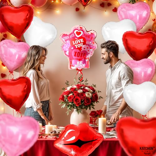 Image of KatchOn Huge Valentine's Balloons Set - Pack of 14 I Love You Balloons, XOXO, Lip Balloons & Heart Balloons for Valentines Day Decor Galentines Day Valentines Day Decorations
