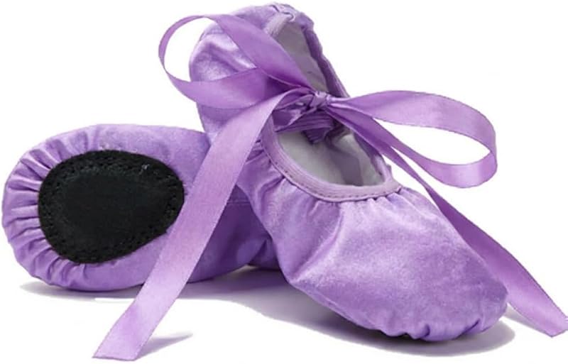 MSMAX Ballet Slippers Satin Dancing Yoga Flats with Ribbon for Girls (Toddler/Little Kid/Big Kid)