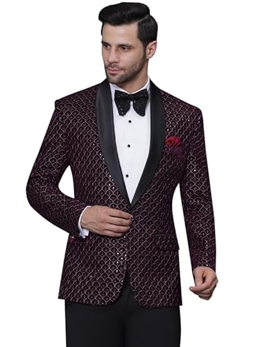 FAVOROSKI Wedding Sequence Blazer Suit for Men | Purple Coat for Men Blazer | Relaxed Fit Blazer for Men Wedding Party | Embroidered Velvet Blazer | Blazer Coat for Men Wedding Party