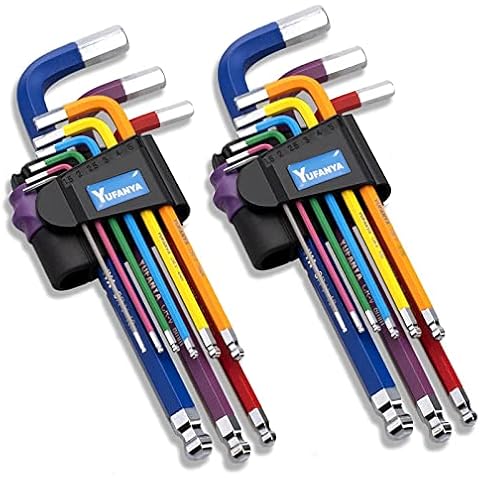 YUFANYA 18PCS Allen Key Set,Ball End SAE/Metric Hex Key Set Tools with Colour Coding for Furniture Assembly,Bike,Motorcycle Maintenance,Household DIY,Case Package Cover