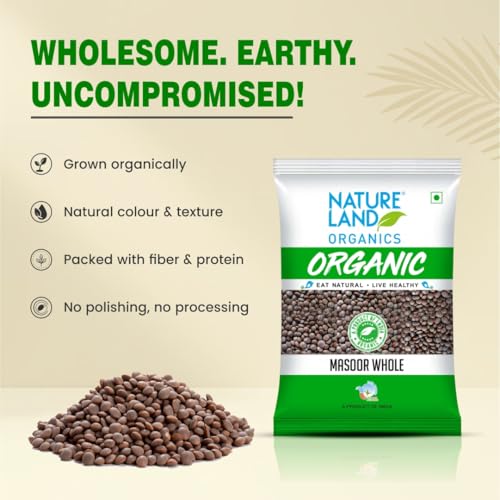 Image of Natureland Organics Masoor Whole /Sabut Pouch, 1 kg (Pack of 3)
