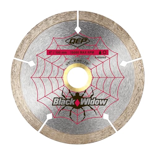 QEP 6-4008BW 4-Inch Black Widow Micro-Segmented Rim Diamond Blade, 5/8-7/8-Inch Arbor, Wet/Dry Cutting, 15000 Maximum RPM