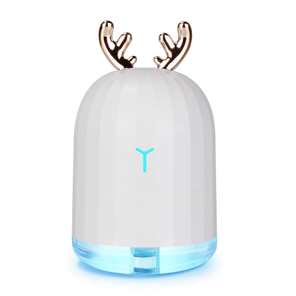 Akehuoeng Christmas Deer Humidifier 220 ML Cool Mist Humidifier,Mini Humidifier with 7 Color Led Breathing Light, USB Moisture Sprayer with Quiet Operation for Home Office Car Yoga Baby (White Deer)