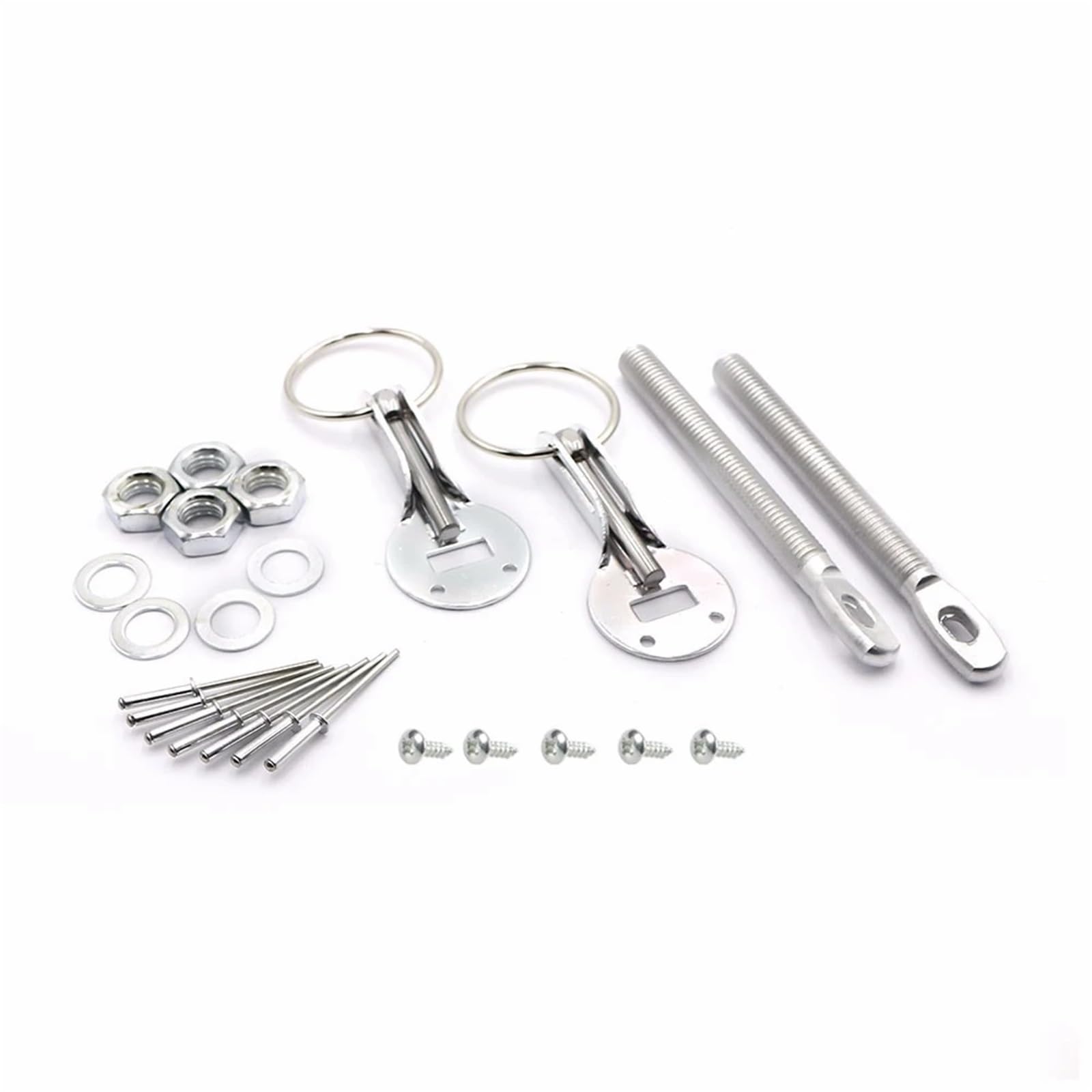 Quick Latch Hood Pins 2-Set Aluminum Hood Lock Pin Kit, Universal Racing Style for Enhanced Security(Silver)