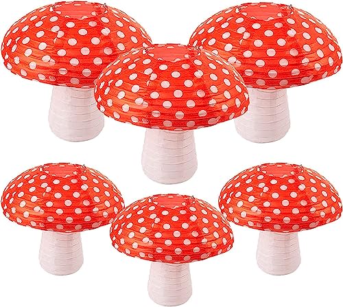 Large Mushroom Paper Lanterns 3D Mushroom Hanging Lantern Decorations for Jungle Wonderland Theme Birthday Baby Shower Nursery Garden Wedding Decor Orange Red (Orange 6)