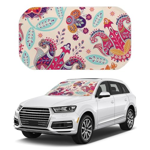 カーシェード エスニック柄 北欧 和風 フロントガラスカバー 折りたたみ 車用サンシェード 傘型 カーフロントカバー フロントガラスカバー 遮光サンシェード 紫外線対策