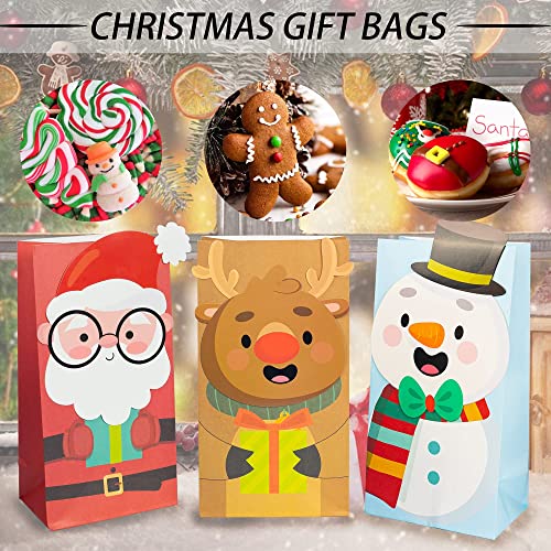 Uptotop Christmas Candy Bags, 24 Pack 2D Christmas Treat Bags With 6 Assorted Designs, Xmas Kraft Paper Bags For Holiday Cookie Candy Party Favor Supplies Decor #TOP4
