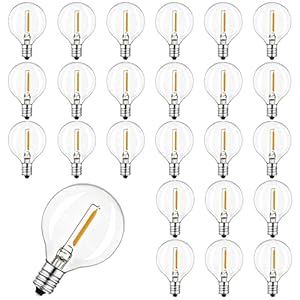 G40 LED Glühbirnen 25 Stück, Globe Glass G40 LED Ersatzbirnen für Lichterketten, IP44 Wasserdicht Warmweiß für Schnur…