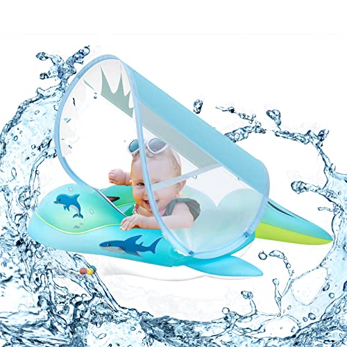 Buen Don Baby Schwimmring Mit Sonnendach, Aufblasbarer Schwimmreifen Baby Schwimmen Float Schwimmsitz für Kleinkind 3 Monate bis 36 Monate Schwimmhilfe Spielzeugfür(L, Blau) Cover