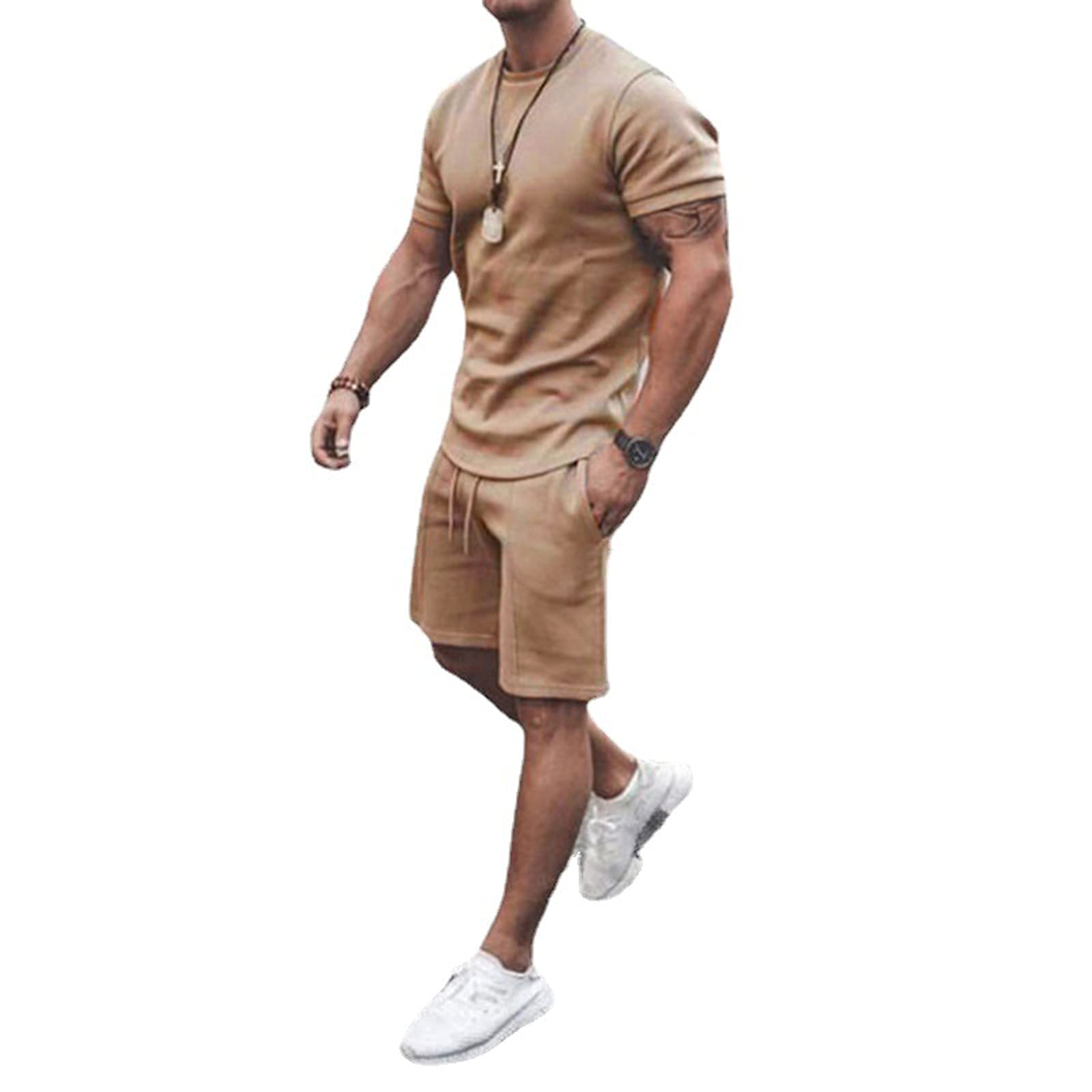 DcohmchDcohmch Men Summer Tracksuit 2 Piece Outfits Short Sleeve T-Shirts Shorts Jogging Athletic Sports Sweatsuits Sportswear