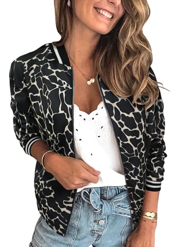 ECOWISH Damen Casual Jacke Blumenmuster Langarm Bomberjacke Reißverschluss...