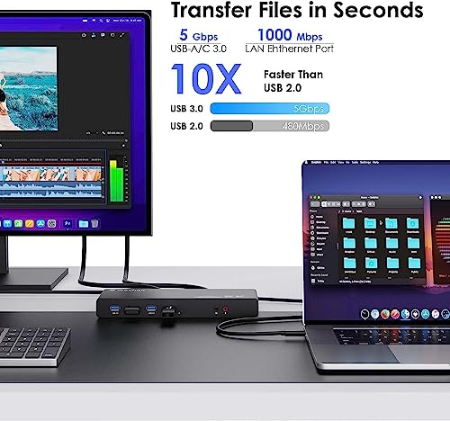 USB C Laptop Docking Station, WAVLINK USB A/USB C DockingStation für Windows und MAC OS, Einzel 5K/Dual 4K @60Hz mit 65W Ladestation, 2 HDMI & 2 DP, Gigabit Ethernet, 6 USB 3.0 Ports, Audio/Mic – Bild 6