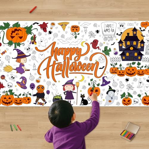 Halloween Giant Coloring Poster/Tablecloth-Halloween Crafts-30 x 72 Inches Jumbo Paper Coloring Banner Gifts Activities Party Games Classroom Decor