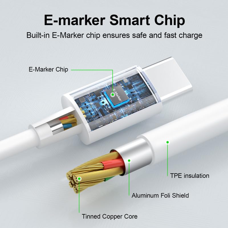 Miniatura 3 de Cable USB C a USB C de 100 W, cable de carga USB C de 100 pies, cable USB C de carga rápida USB tipo C compatible con iPhone