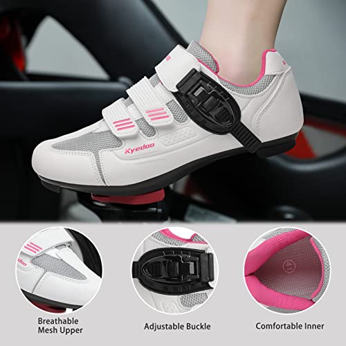 Image of Womens Cycling Shoes Compatible with Peloton Bike Clip in Ladies Indoor Cycling Road Bike Riding Biking Shoes, Pre-Installed Delta Cleats