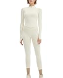 Workout Sets for Women 2 Piece Seamless Long Sleeve Yoga Outfits Active Leggings Half Zippy Jacket Gym Set