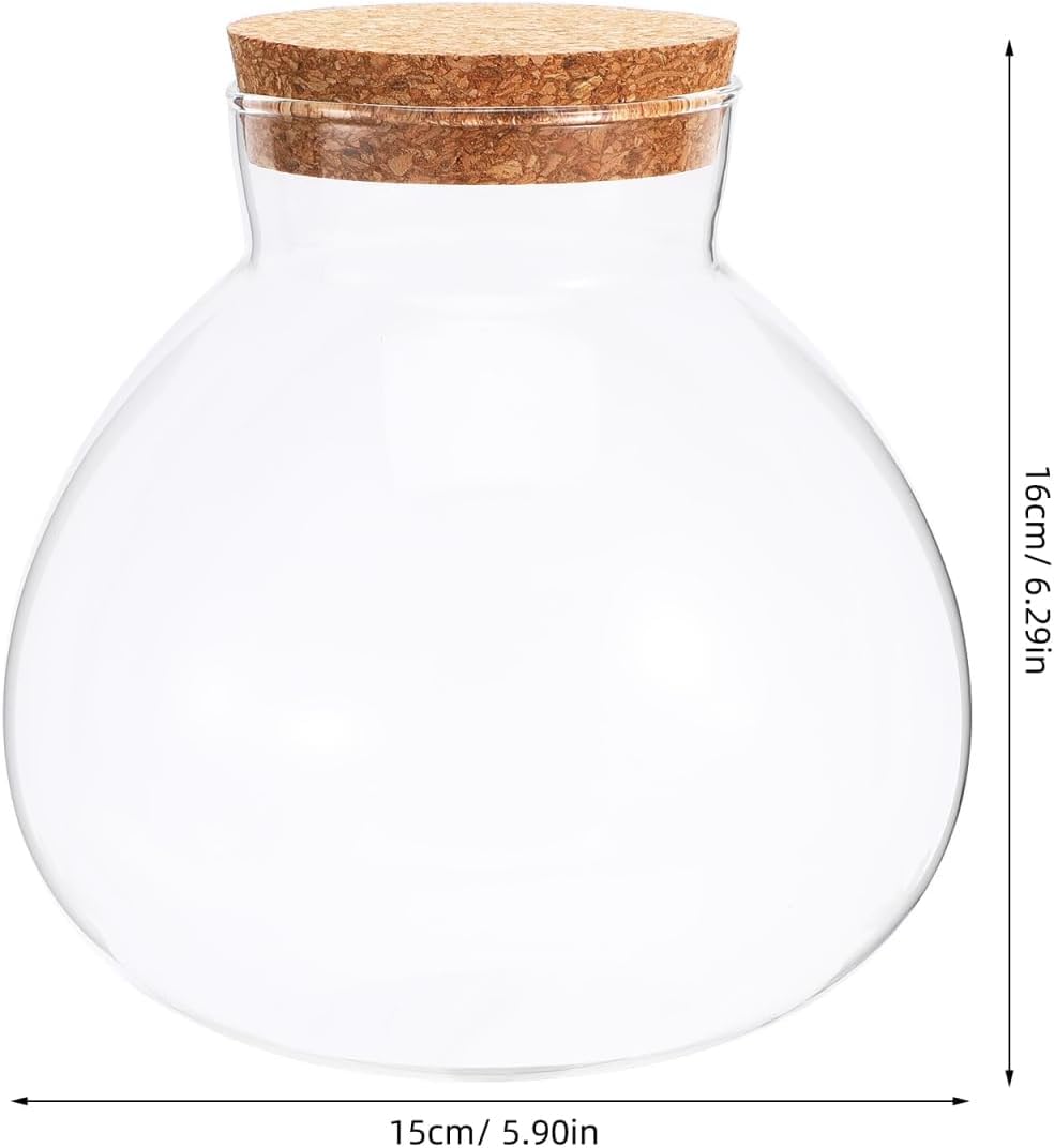 DOITOOL Pot rond en verre pour terrarium, plantes succulentes, bourgeons, vase à vœux, bouteille avec couvercle en liège, pot à bonbons, pot en verre pour fougère, mousse, plantes succulentes