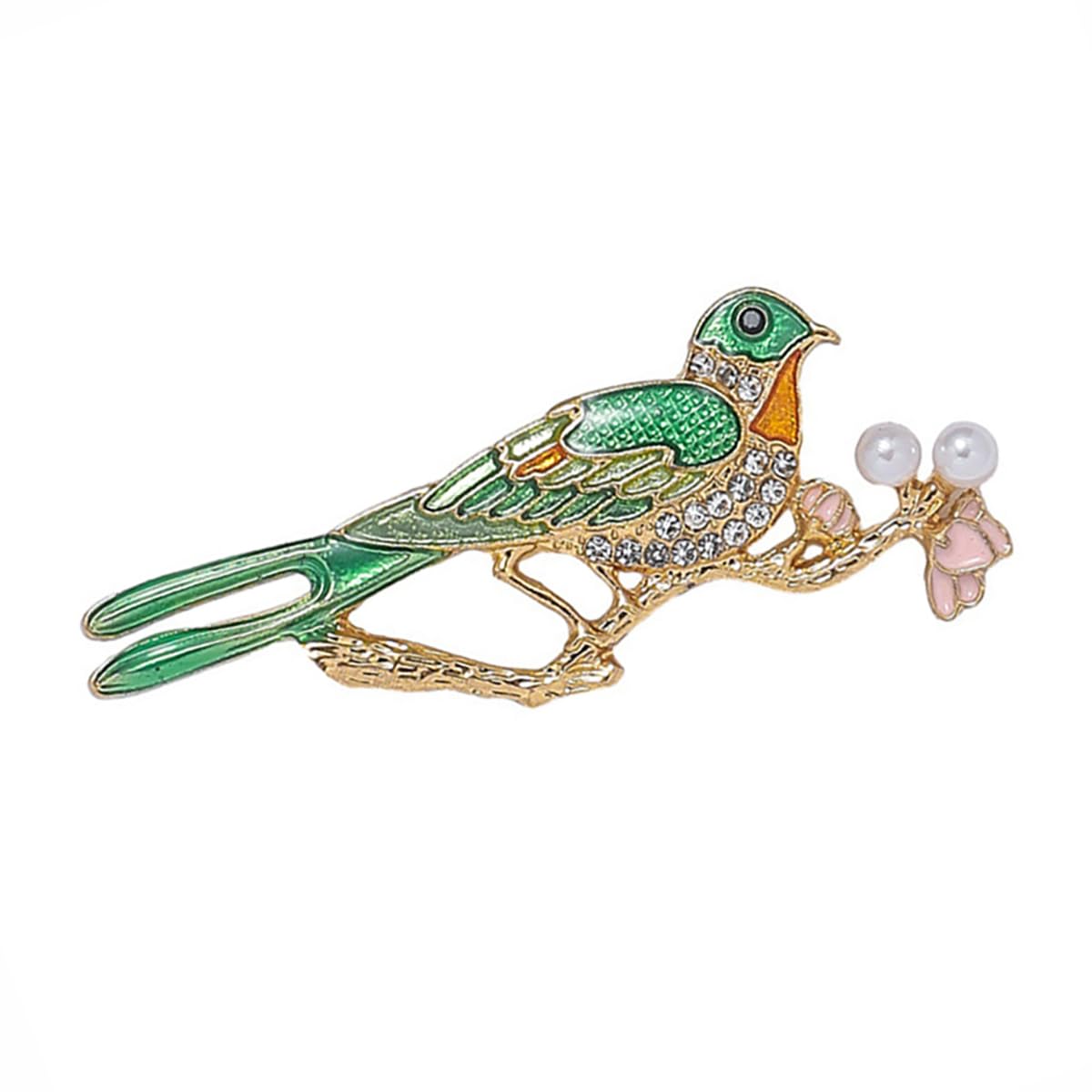 Rhinestone Green Swallow Brooch Pin for Women Girls Shell Pearl Flower Animal Bird Brooches Lapel Pins Spring Ornament Dress Accessories Delicacy