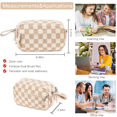 Image of Bluboon Big Capacity Pencil Case Pencil Pouch Pen Case School Supplies Cute Pencil Box Pencil Bag for Teen Girls Boys Women Man (Brown White Checked)