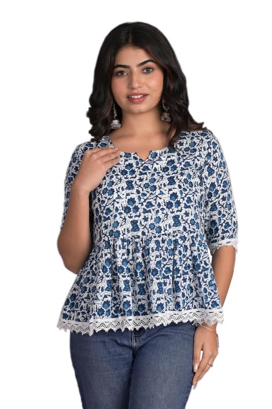 Image of KURTARI Women's Cotton Floral Anarkali Kurti Top | Printed Tunic Short Kurti for Women | Casual Party Ethnic Top