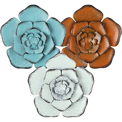 Chuangdi 3 Pieces Large Wall Metal Flowers Multiple Layer Home
