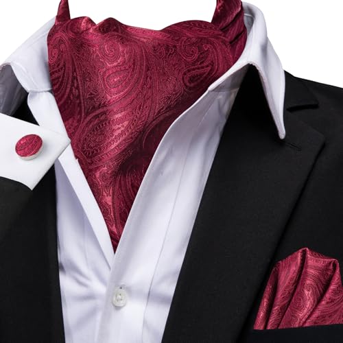Image of Dubulle Paisley Floral Ascot for Men Self Tie Mens Cravat and Pocket Square Cufflinks Wedding