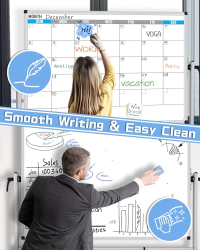 Image of XBoard Magnetic Mobile Whiteboard, Double Sided Magnetic Dry Erase White Board on Wheels, Large Portable Easel with Stand and Aluminium Frame for Home School Office (Calendar 48x36-Inch)