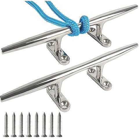 VEITHI Boat Cleats Dock Cleats 12 inch 316 Stainless Steel, Boat Dock Cleats Open Base, Boat Cleat Large Marine Cleats with Hardware, Rope Cleat for Boat/Yacht/Deck/Nautical Decor (2 Pack) Cover