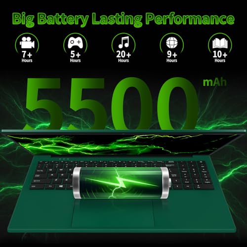 Image of BINTEC 16 Inch Green Laptop,1920 * 1200 IPS,16GB DDR4 Notebook PC, Celeron N5105(up to 2.9 GHz),Lightweight Notebook with Backlit Keyboard and Fingerprint Unlock Green, 16G+512GB SSD