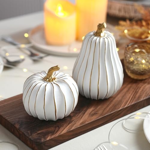 Image of FESTGLOX Pumpkin Fall Decor, White Gold Pumpkin for Thanksgiving Decoration