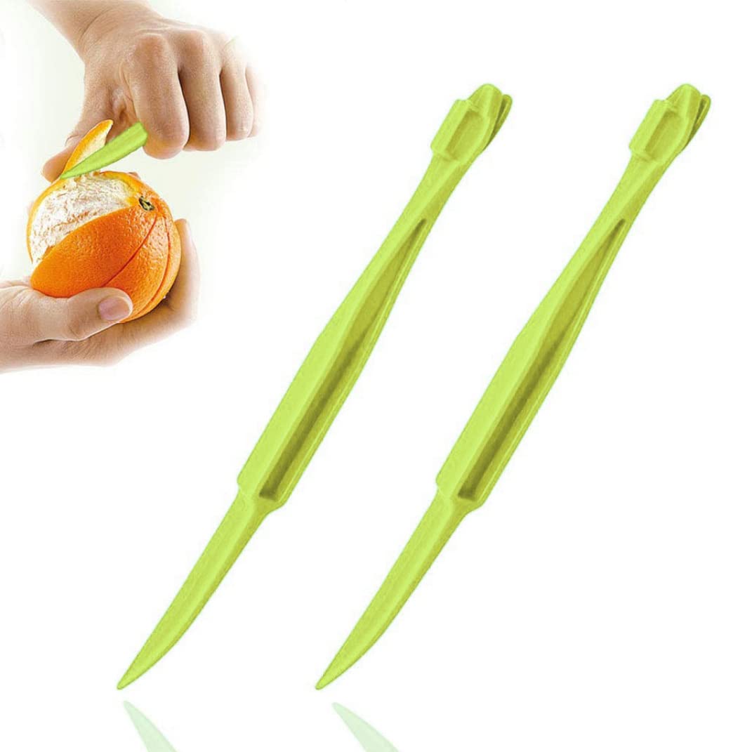 Wilafury 2Pcs Orange Peeler Tool, Citrus Lemon & Orange Peel Remover, Plastic Kitchen Fruit Opening Gadget, Green