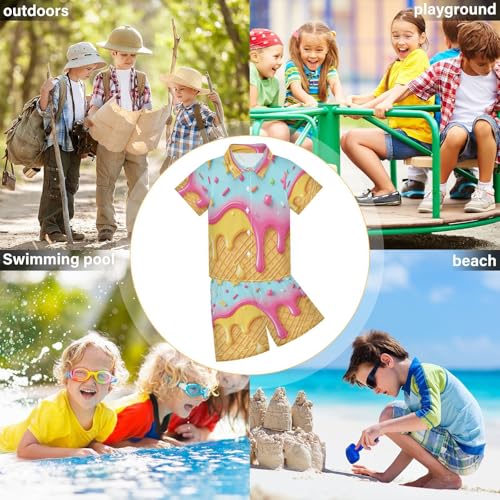Image of Boccsty Ice Cream Drip Boy Summer Shorts Sets Hawaiian Toddler Boys T-Shirt & Pants 2 Pcs 3T-10T