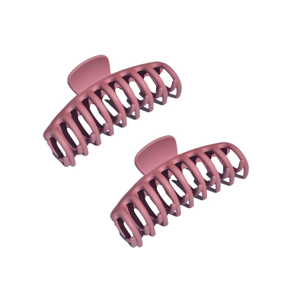 Large Hair Claws - 2 Pcs Set Large Hair clips For Women - Candy, Glossy, Matte Pastel Color - Classic Round 11 cm length - Women Hair Accessories (2 MATTE PINK)