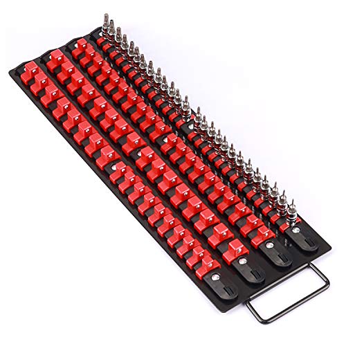 Makitoyo 80-Piece Portable Socket Organizer Tray, 1/4-Inch, 3/8-Inch, 1/2-Inch,Heavy Duty Socket Rail, Black