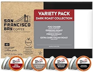 San Francisco Bay Coffee OneCUP Dark Roast Variety Pack 40 Ct Compostable Coffee Pods, K Cup Compatible including Keurig