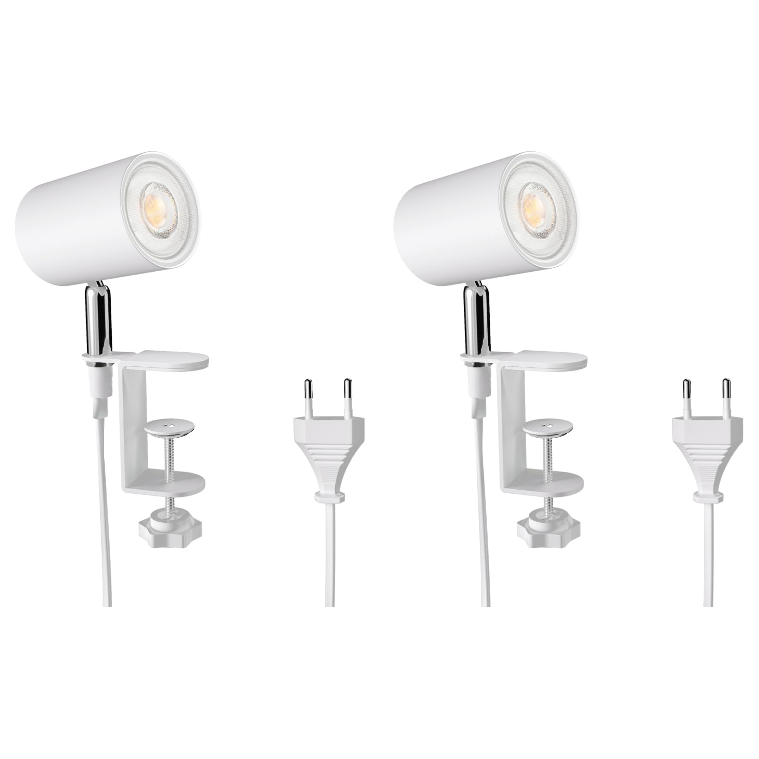 ledscom.de 2 Stück Klemmleuchte WAIKA, Schalter, weiß matt, inkl. LED GU10 Lampe, 535lm weiß