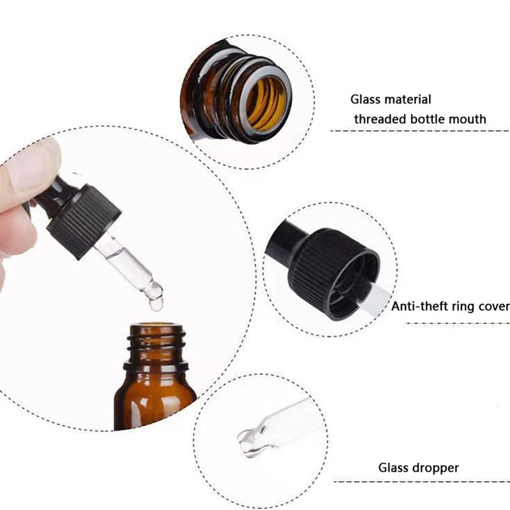 Leere bernsteinfarbene Glas-Tropfflaschen für ätherisches Öl, nachfüllbarer Ölbehälter mit Skalen-Reagenz für Augentropfenöle, Aromatherapie, Flüssigkeitspipetten, nachfüllbare Behälter (100 ml)