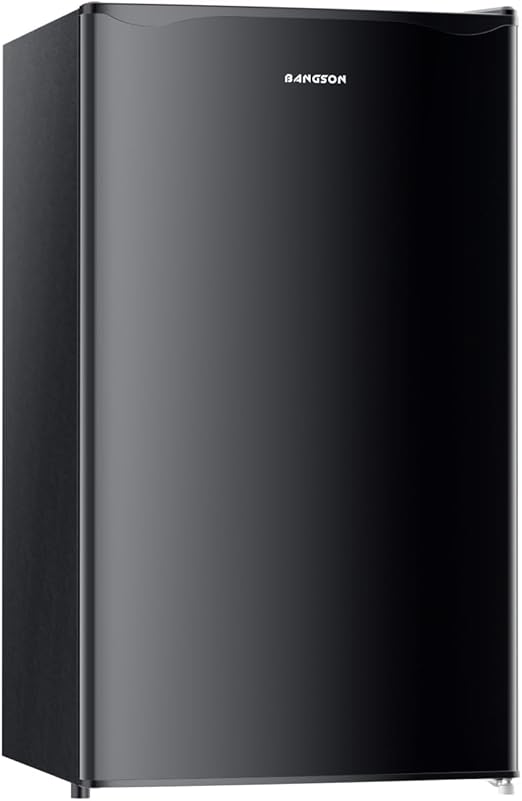 BANGSON Mini Fridge with Freezer, 3.2Cu.Ft, Single Door Small Refrigerator, Energy-Efficient, Low Noise, Small Fridge for Bedroom Dorm and Office, Black