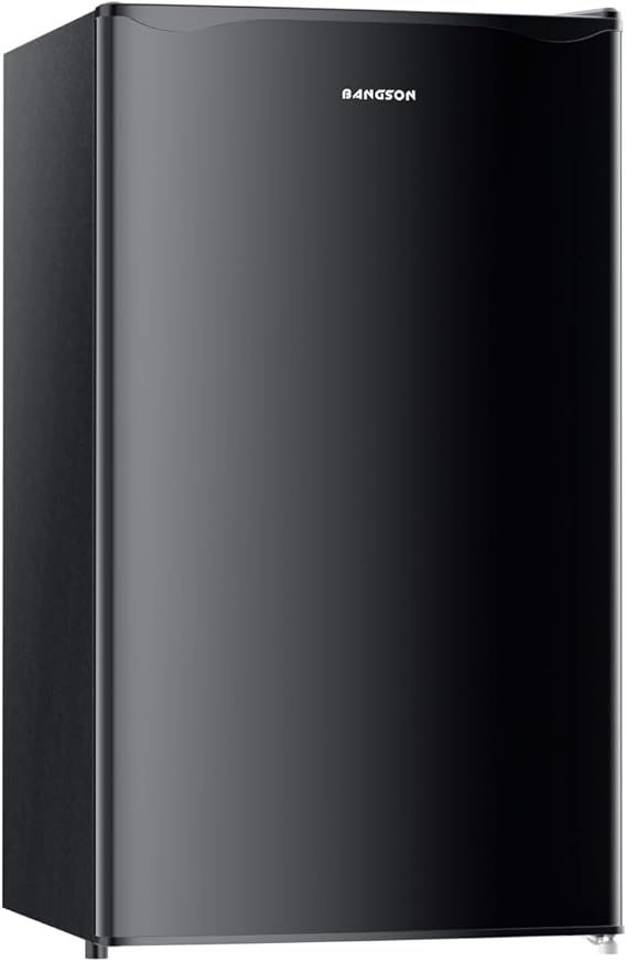 BANGSON Mini Fridge with Freezer, 3.2Cu.Ft, Single Door Small Refrigerator, Energy-Efficient, Low Noise, Small Fridge for Bedroom Dorm and Office, Black