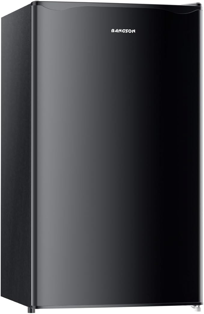 BANGSON Mini Fridge with Freezer, 3.2Cu.Ft, Single Door Small Refrigerator, Energy-Efficient, Low Noise, Small Fridge for Bedroom Dorm and Office, Black