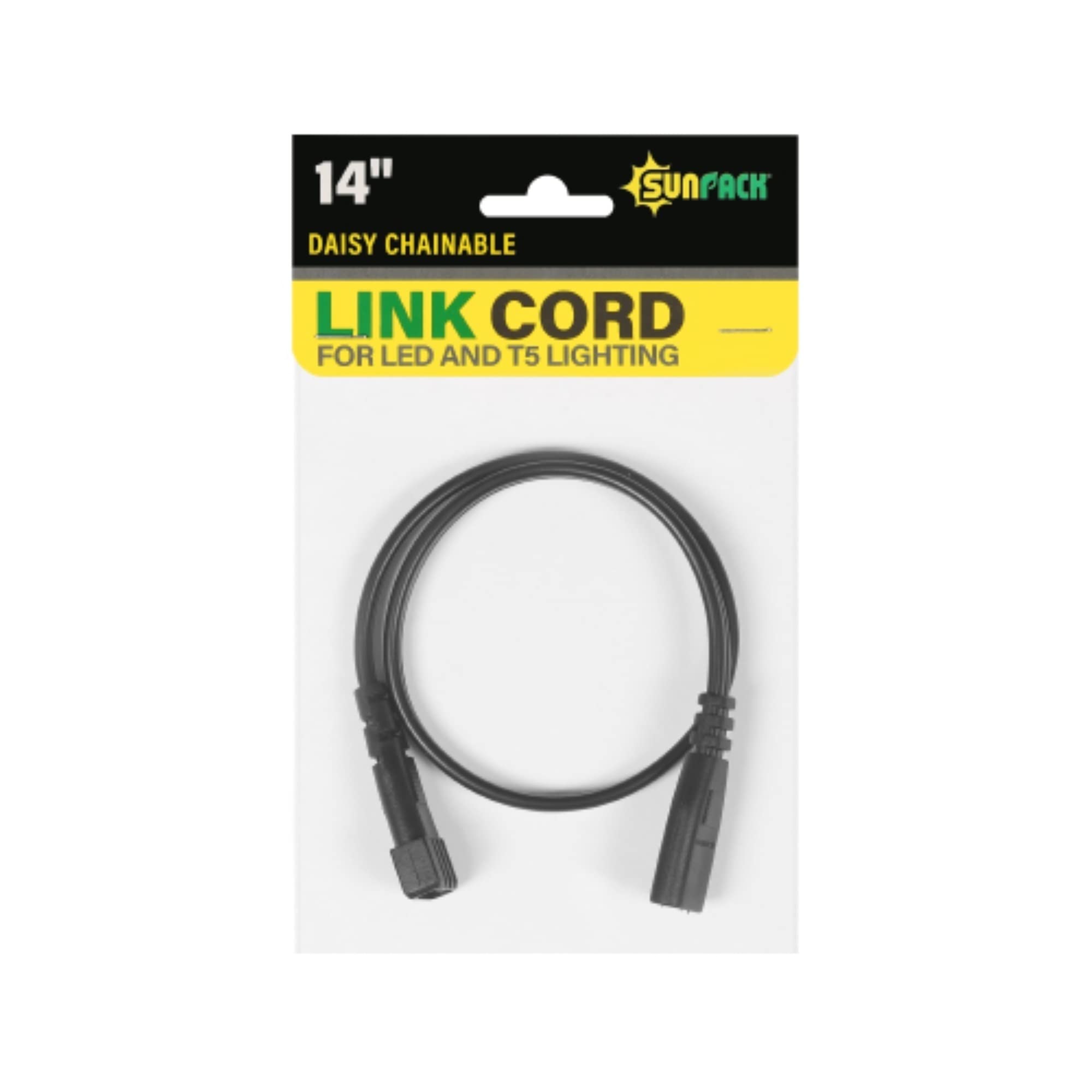 Daisy Chainable Link Cord, Black, 14" - Made for LED and T5 Lighting, Ideal for Linking Indoor Grow Lights