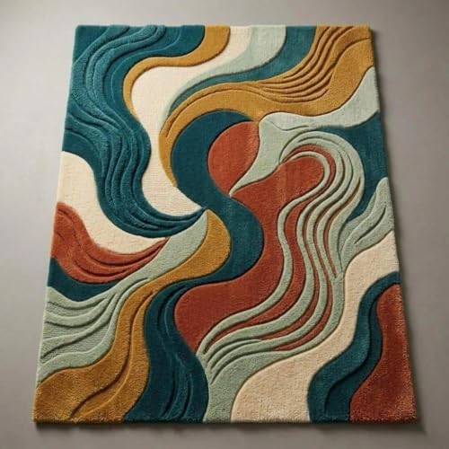 Image of Hand Tufted Premium Wool Abstract Wave Design Carpet for Living Room, Bedroom, Office & Home Decor Size 12x18 Feet