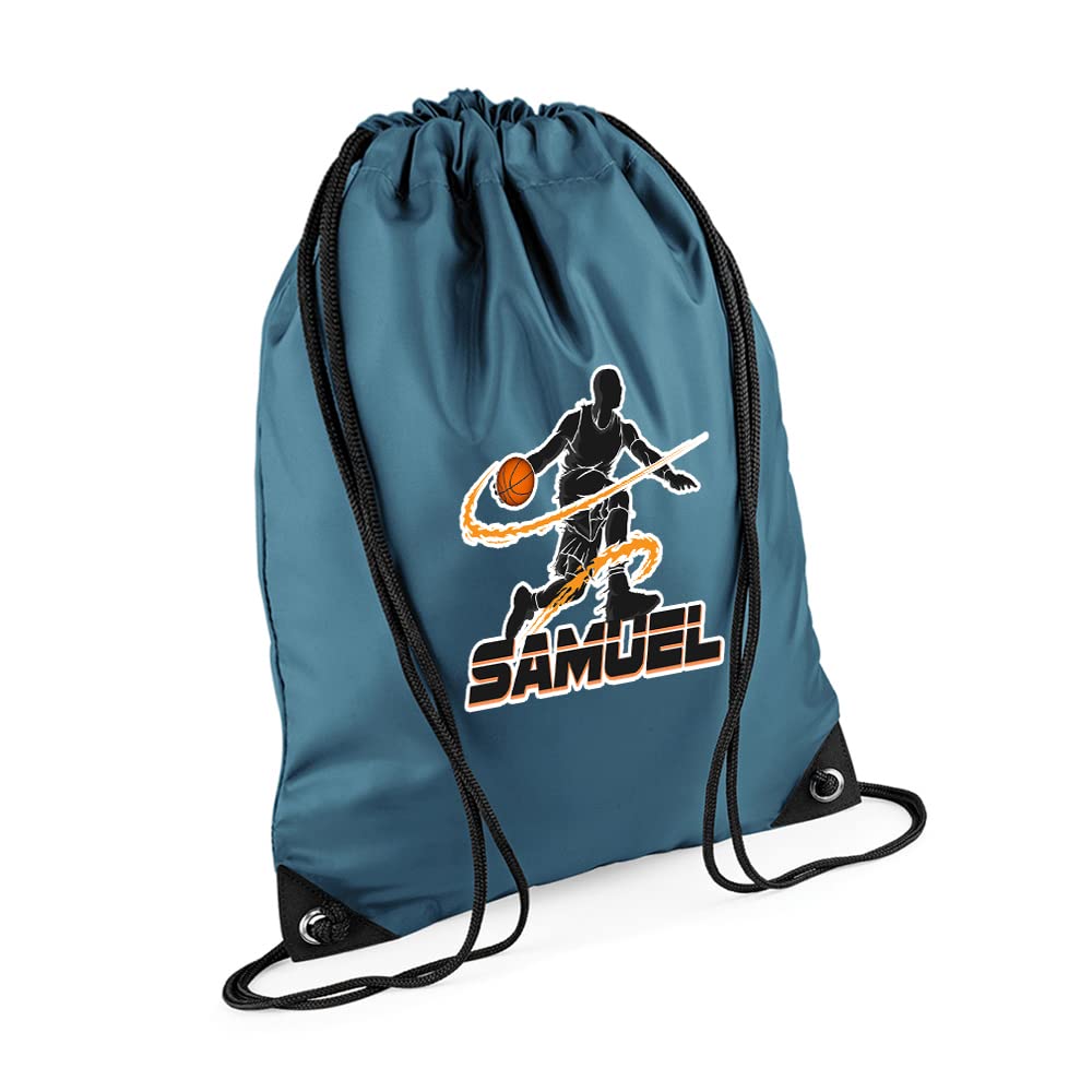 Personalised Basketball Player ANY NAME Sports Lover Gift for Men, Boy, Friend, Birthday present Drawstring Bag, PE Gym Kit Swimming, Sport Rucksack. (Airforce Blue) — image 1