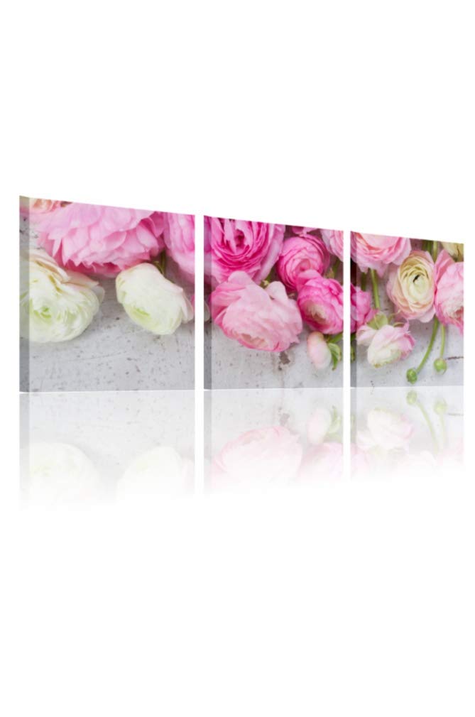 Karo L&C Italien Leinwandbild 'Tris Blumen' Shabby Chic – 3x 25x25 Cm, Vintage, Handgefertigt