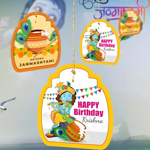 TOYXE Janmashtami Decoration Items Set of 10 | Paper Hanging Decor for Office, Home, Wall & Ceiling | Krishna Janmashtami Festival Decorative Props for Puja, Mandir, Party & Event Decoration