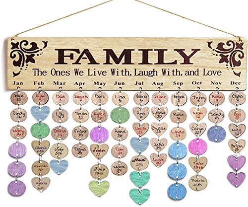 Alinay DIY Wooden Crafts for Family Friends Birthday Reminder Home Wall Decor - Family Tree Birthday Calendar Reminder Family As One Celebration Anniversary Plaque Sign Present (Family)