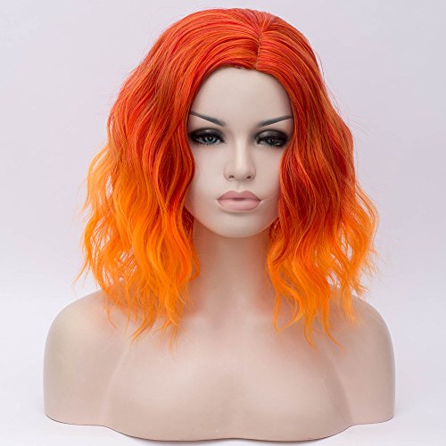 Cying Lin Short Bob Wavy Curly Wig Orange Ombre Wig For Women Cosplay