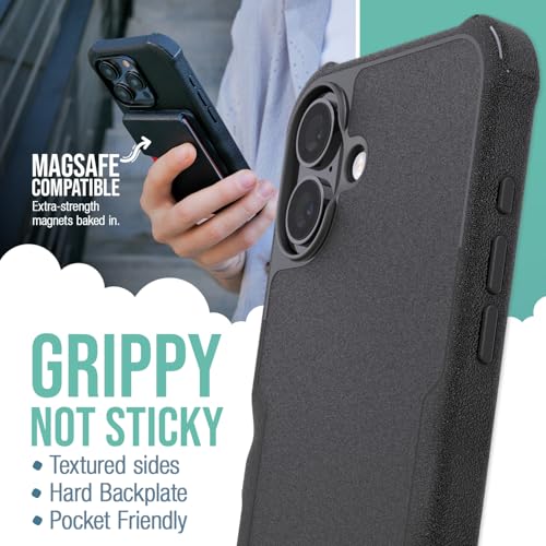 Image of Smartish iPhone 16 Plus Magnetic Case with MagSafe Wallet - Gripzilla - Magsafe Compatible Armor Grip Cover + Detachable Magnetic Credit Card Holder - Black Tie Affair