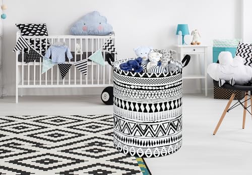Image of Round Laundry Hamper Storage Basket Fabric Material Storage Hamper Organization Basket, Storage Bin, Gift Box with Handles for Room